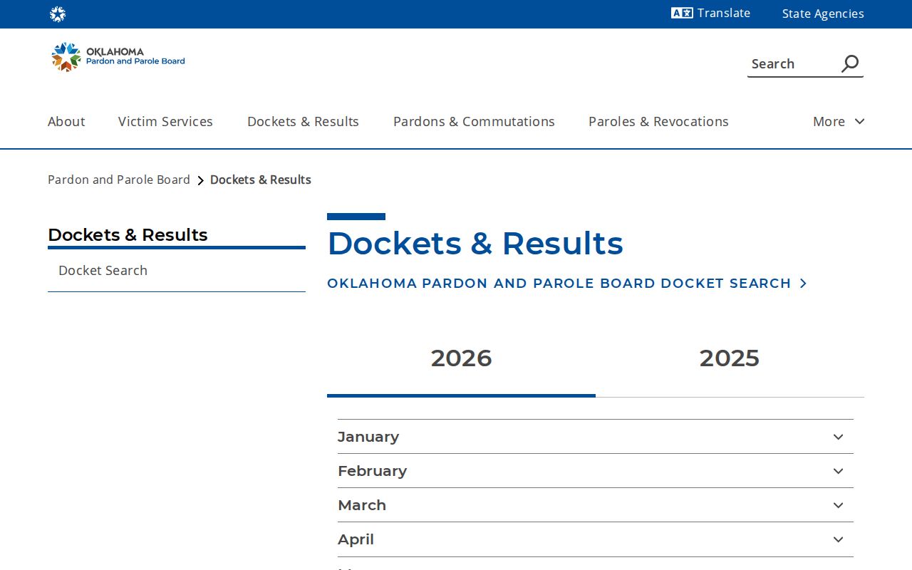 Oklahoma Pardon and Parole Board monthly docket and release result links for Texas County