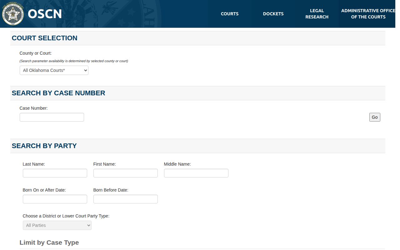 Texas County release court record search in OSCN