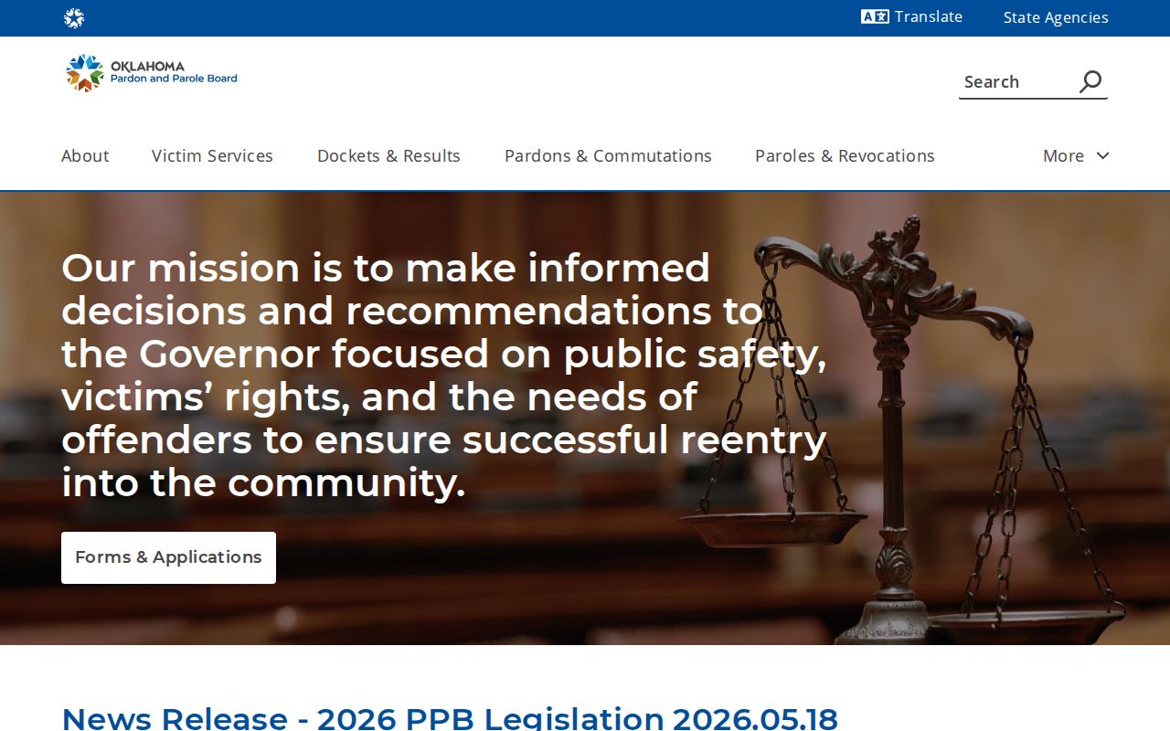 Oklahoma Pardon and Parole Board current meeting information for release proceedings