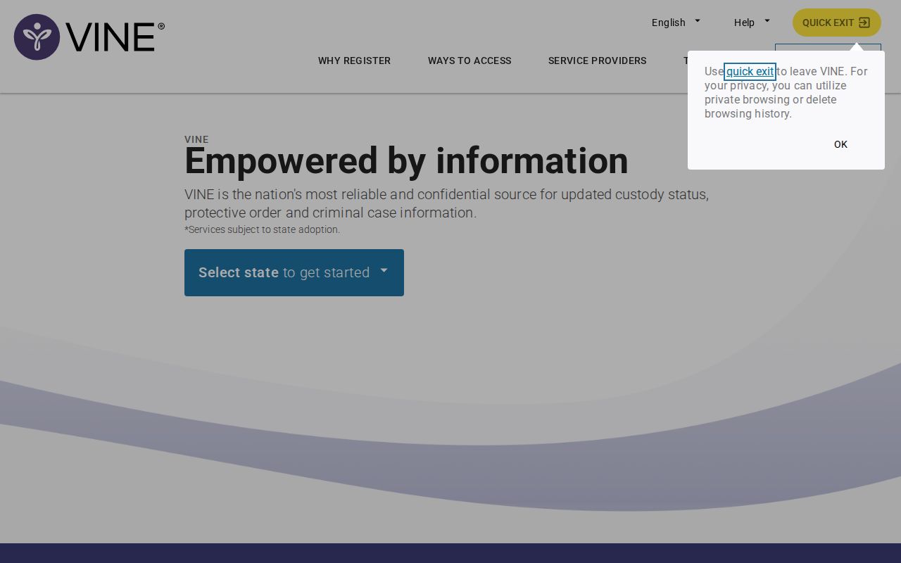 Texas County VINELink release check search and notification interface
